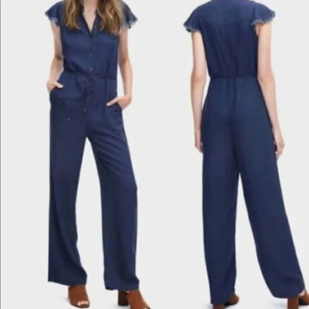 Splendid blue cap fringe sleeve button down jean like jumpsuit M. New with tags